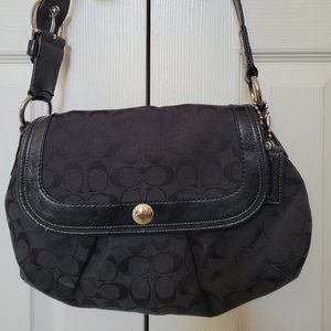 COACH FABRIC AND LEATHER LOGO SHOULDER BAG BLACK